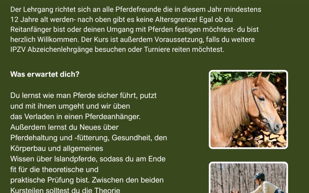 IPZV Pferdeführerschein 03.04.nachmittags & 09.-12.04.2026
